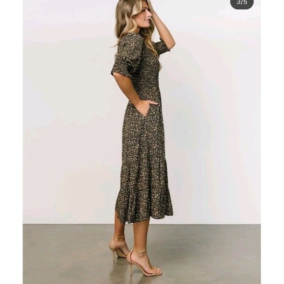 BALTIC BORN Pele Tiered Midi Dress Dark Floral Smocked Black Size XL - Picture 8 of 12